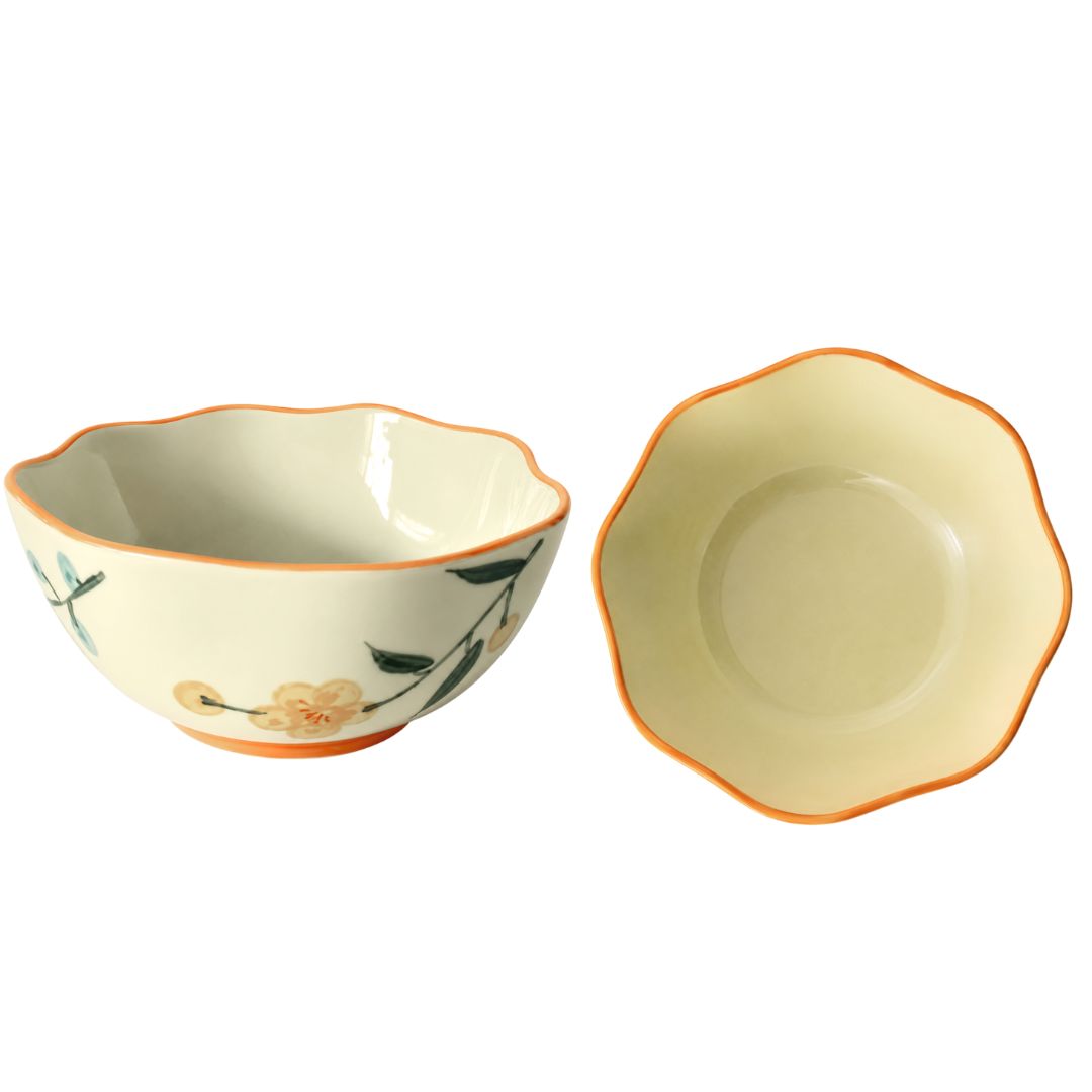 Bowl de Cerâmica Floral 300ml Jantar Mesa Posta Frutas Petiscos Saladas Funcional Design Exclusivo Resistente Presente