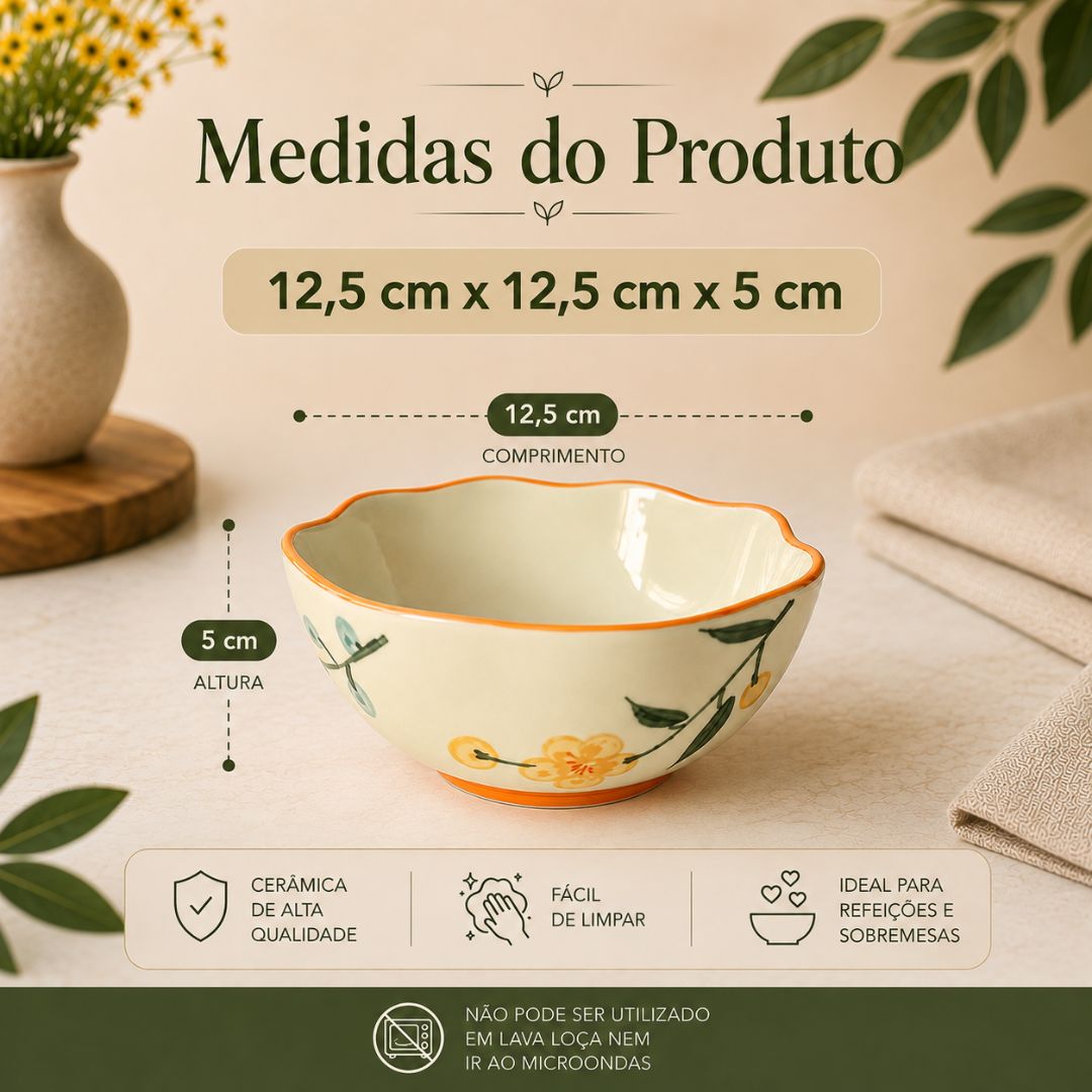 Bowl de Cerâmica Floral 300ml Jantar Mesa Posta Frutas Petiscos Saladas Funcional Design Exclusivo Resistente Presente - Imagem 5