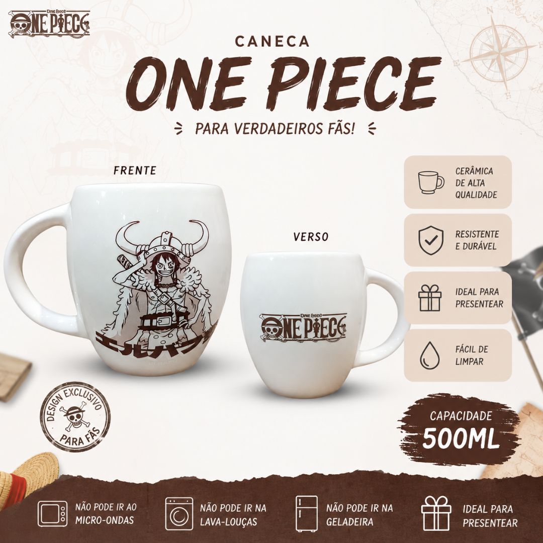 Caneca Bulging One Piece de Cerâmica 500ml Off-White Anime Mangá Geek Presente Café Chá Bebidas Quentes - Imagem 2