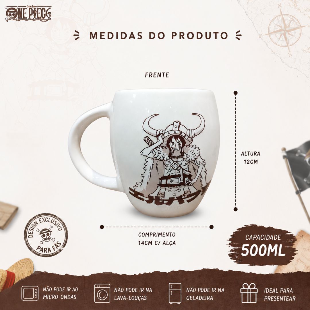 Caneca Bulging One Piece de Cerâmica 500ml Off-White Anime Mangá Geek Presente Café Chá Bebidas Quentes - Imagem 5