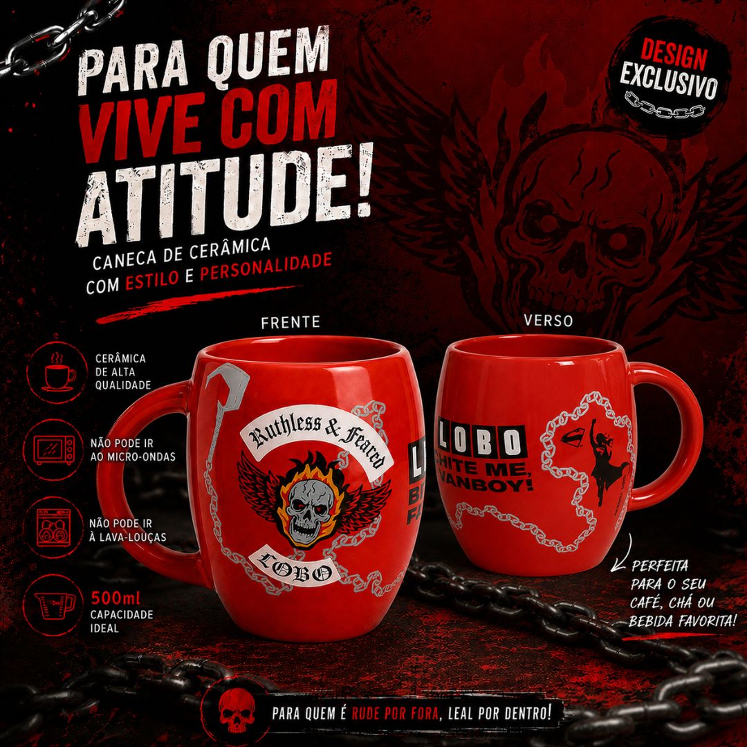 Caneca DC Lobo Cerâmica 500ml Vermelha Geek Presente Café Chá Bebidas Quentes - Imagem 2