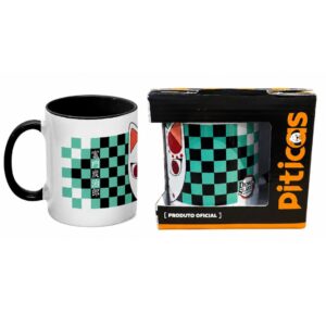 Caneca Demon Slayer Máscara Kitsune de Cerâmica 300ml Branca Com Interior Preto Tanjiro Kamado Anime Presente Café Chá