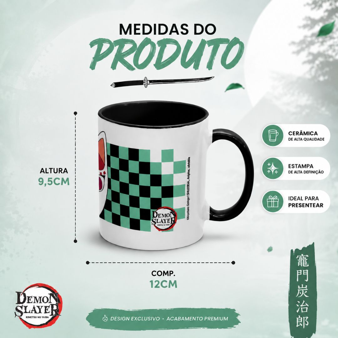 Caneca Demon Slayer Máscara Kitsune de Cerâmica 300ml Branca Com Interior Preto Tanjiro Kamado Anime Presente Café Chá - Imagem 5