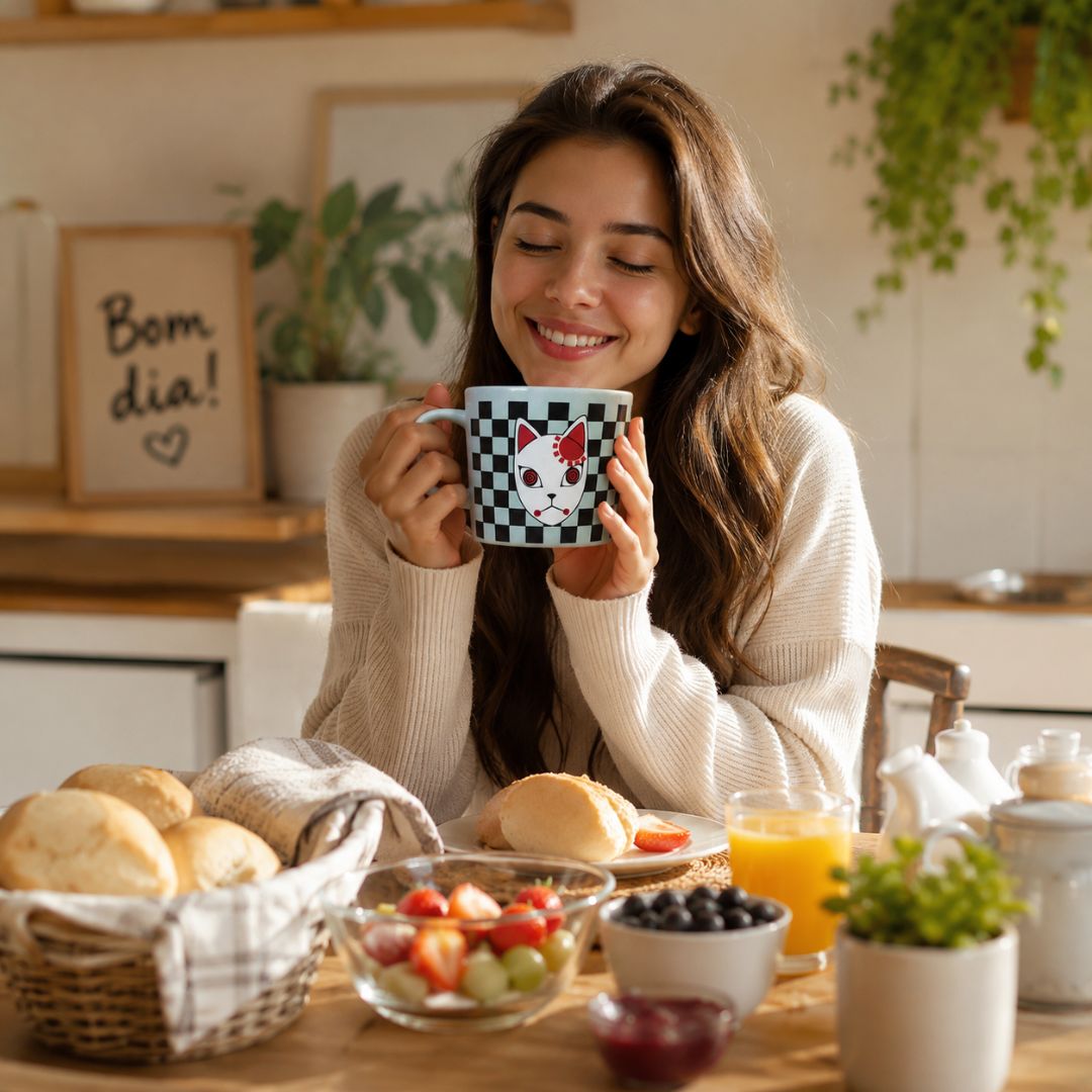 Caneca Demon Slayer Máscara Kitsune de Cerâmica 300ml Tanjiro Kamado Anime Kimetsu No Yaiba Geek Presente Café Chá Bebid - Imagem 3