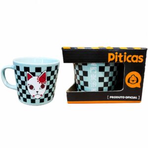 Caneca Demon Slayer Máscara Kitsune de Cerâmica 300ml Tanjiro Kamado Anime Kimetsu No Yaiba Geek Presente Café Chá Bebid