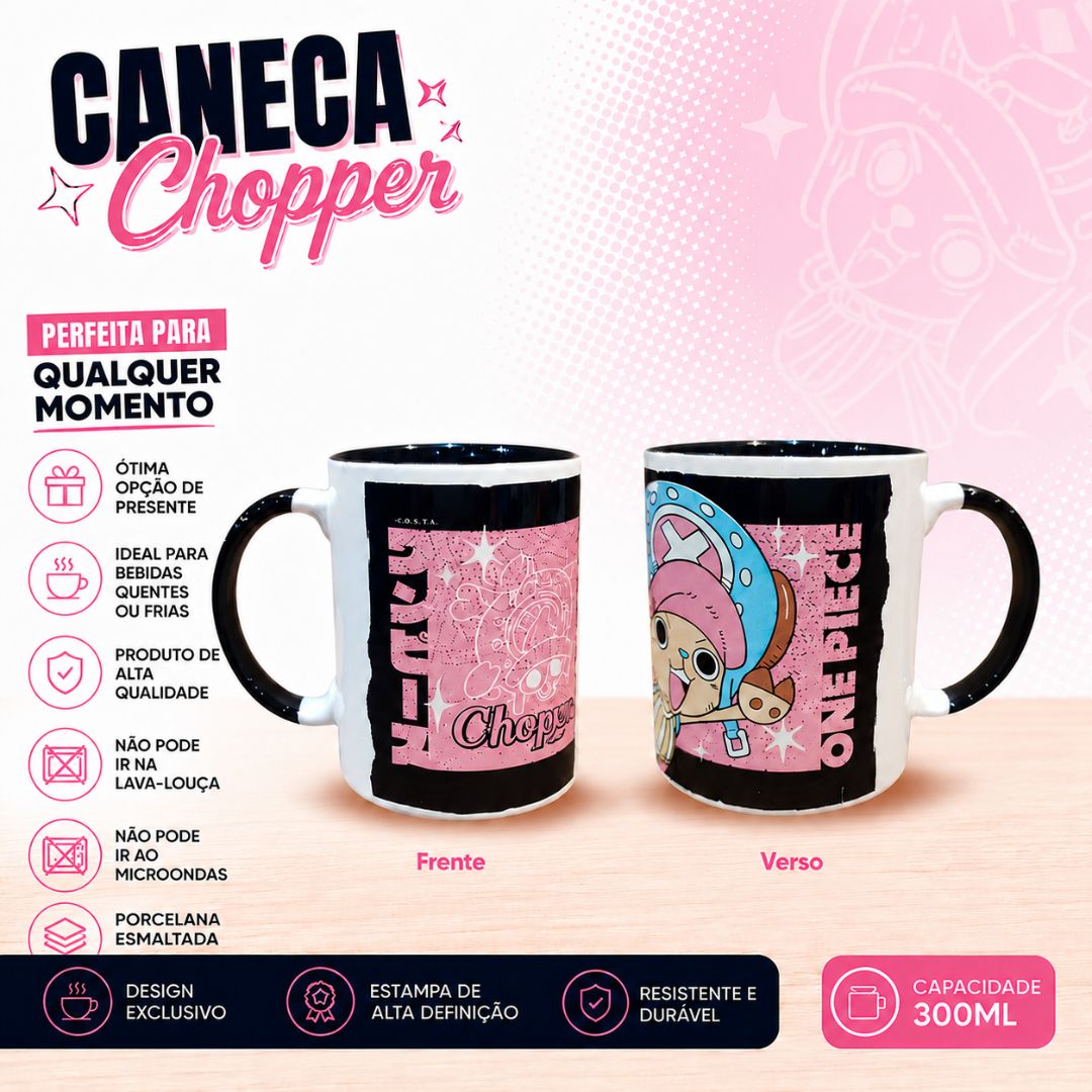 Caneca One Piece Chopper 300ml de Porcelana Esmaltada Multicolorida Anime Mangá Geek Presente Café Chá Bebidas Quentes - Imagem 2