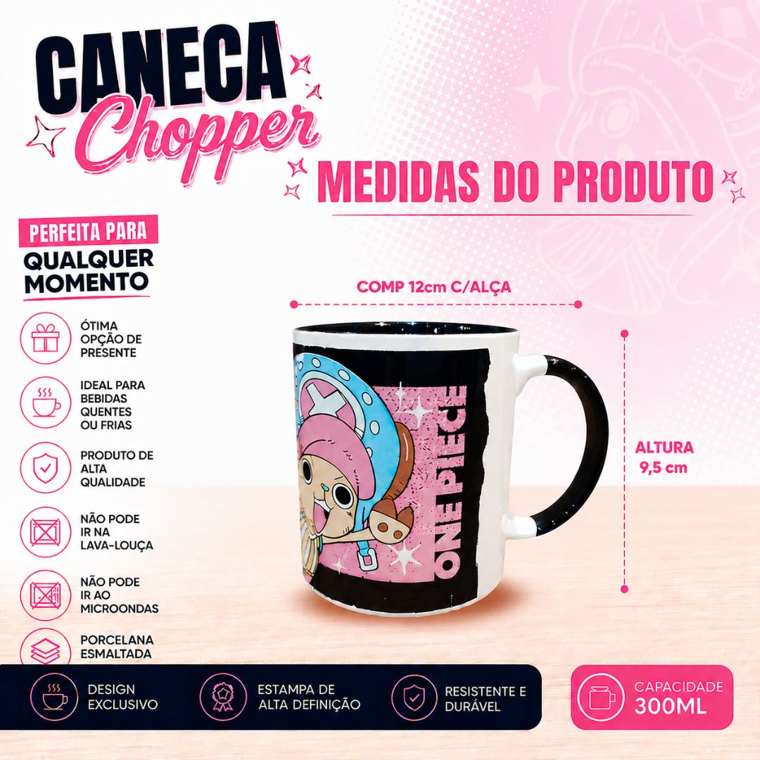 Caneca One Piece Chopper 300ml de Porcelana Esmaltada Multicolorida Anime Mangá Geek Presente Café Chá Bebidas Quentes - Imagem 5
