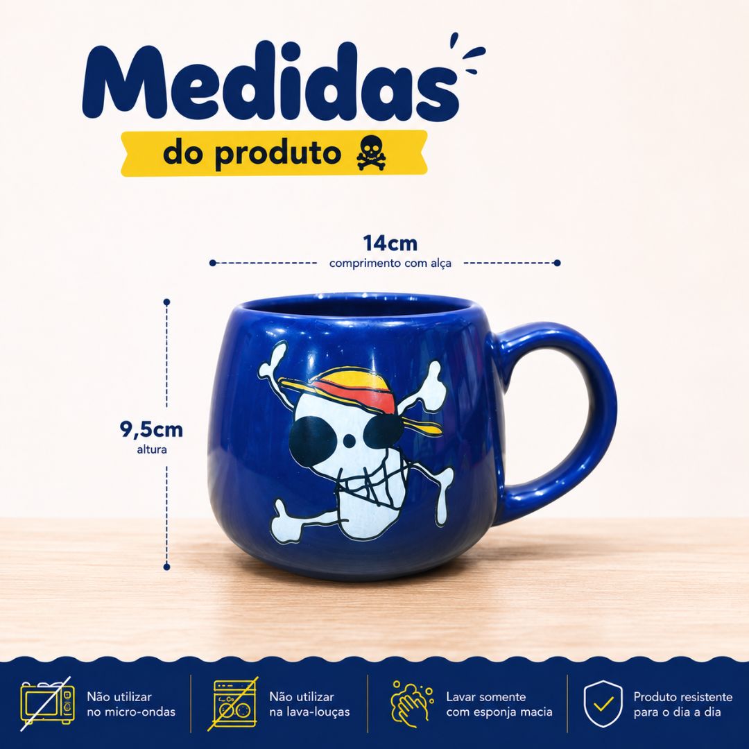 Caneca Skull One Piece Azul 300ml Cerâmica Mangá Anime Geek Café Chá Bebidas Quente Presente - Imagem 5