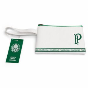 Carteira Feminina Palmeiras Branca c/Zíper Alça Verdão Time Porco Futebol Presente Organizar Dinheiro Cartão