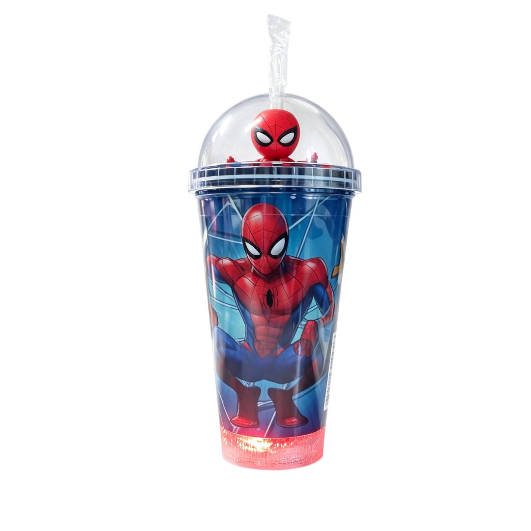 Copo c/ Canudo Led Homem Aranha 450ml Infantil Vermelho Preto Transparente Azul Bebidas Duplo Marvel Criança Presente - Imagem 5