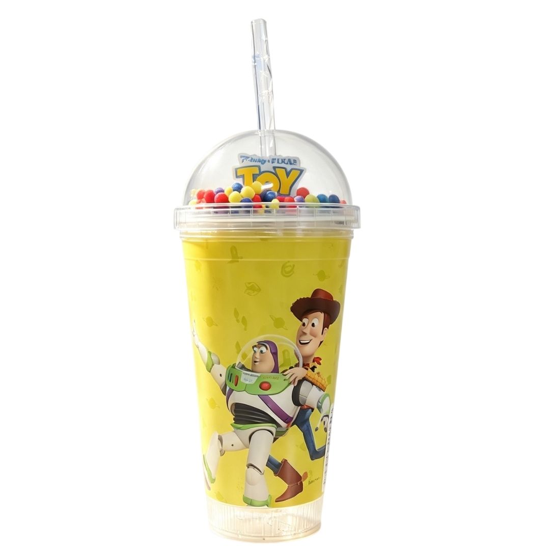 Copo c/ Canudo e Led Toy Story 450ml Azul Verde Rosa Transparente Infantil Bebidas Duplo Criança Presente - Imagem 3