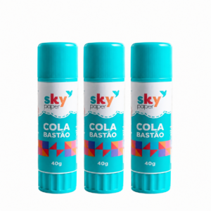 Kit 3 Cola em Bastão Branca 40g Skypaper Material Escolar Volta Aulas Estudo Papelaria Papel Cartolina