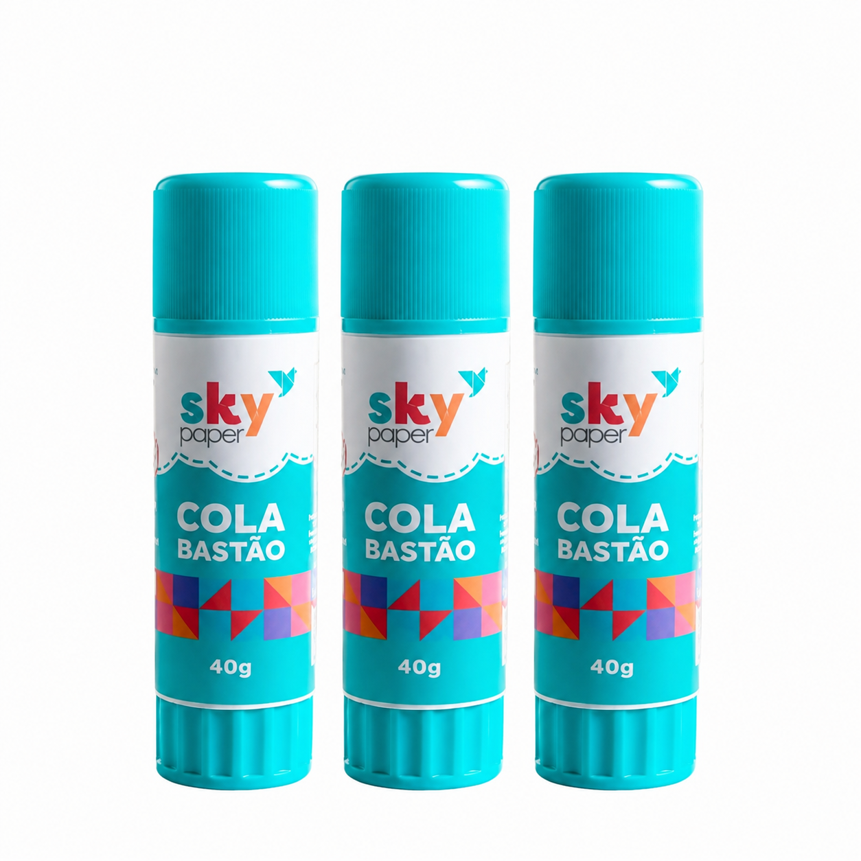 Kit 3 Cola em Bastão Branca 40g Skypaper Material Escolar Volta Aulas Estudo Papelaria Papel Cartolina