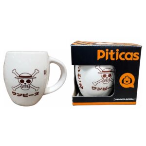 Caneca Bulging One Piece de Cerâmica 500ml Off-White Anime Mangá Geek Presente Café Chá Bebidas Quentes
