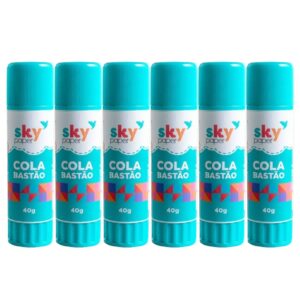 Kit 6 Cola em Bastão Branca 40g Skypaper Material Escolar Volta Aulas Estudo Papelaria Papel Cartolina