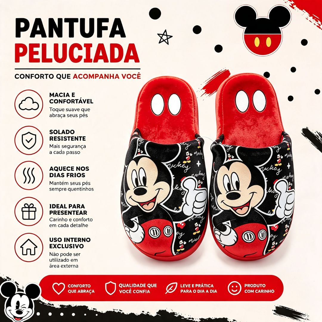 Pantufa Chinelo Mickey Mouse Disney Aconchegante Confortável Inverno Quarto Antiderrapante - Imagem 2