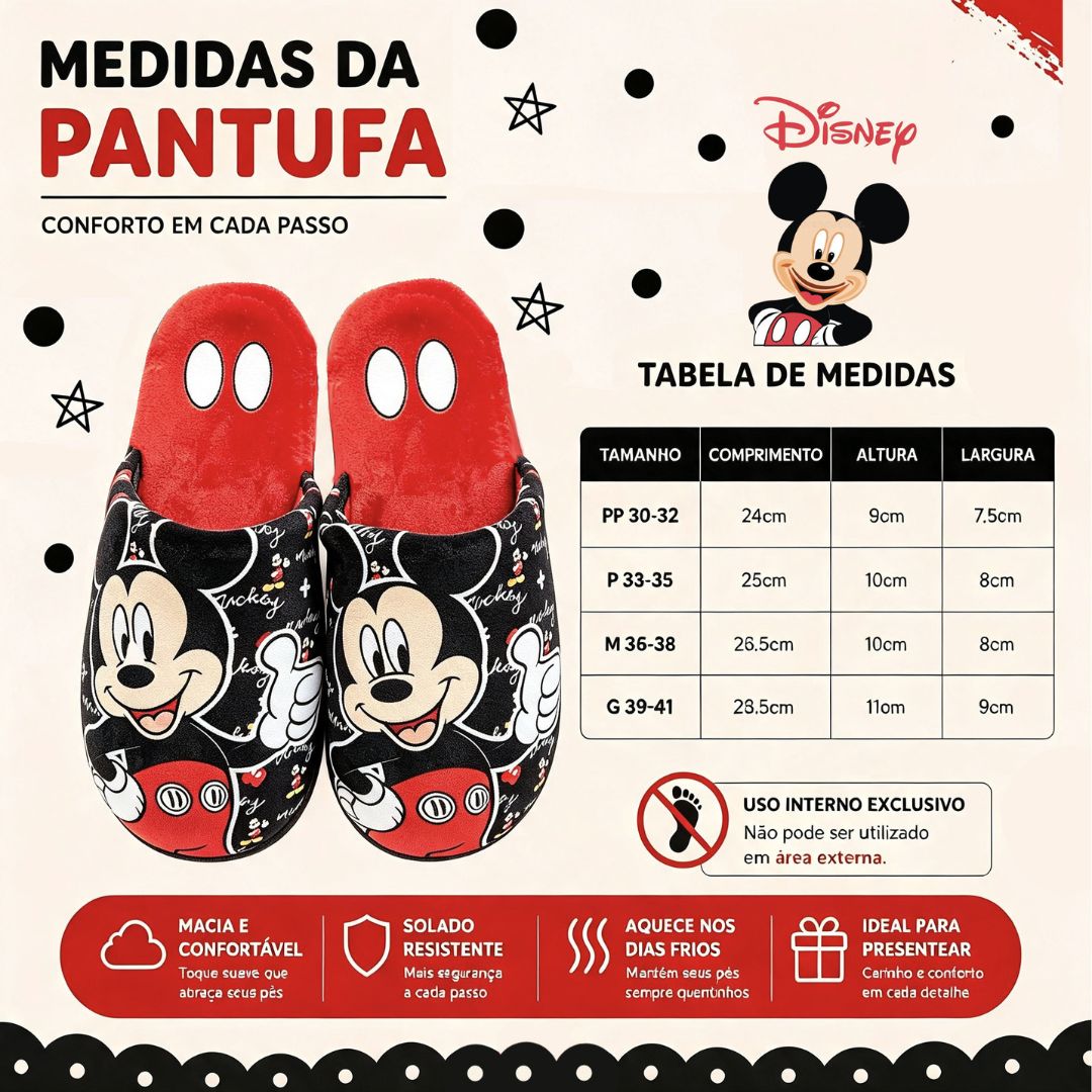 Pantufa Chinelo Mickey Mouse Disney Aconchegante Confortável Inverno Quarto Antiderrapante - Imagem 5