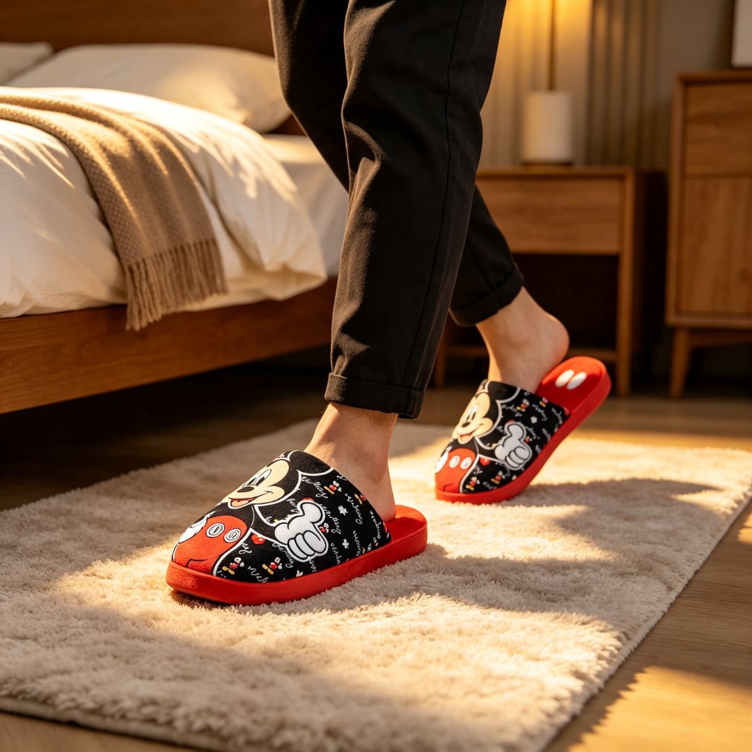 Pantufa Chinelo Mickey Mouse Disney Aconchegante Confortável Inverno Quarto Antiderrapante - Imagem 4