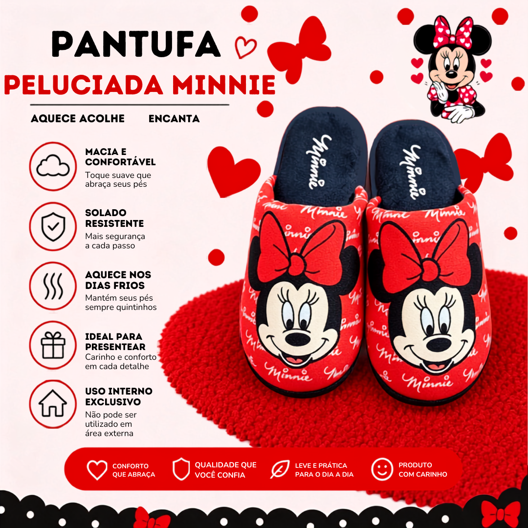 Pantufa Chinelo Minnie Mouse Disney Aconchegante Confortável Inverno Menina Quarto Antiderrapante - Imagem 2
