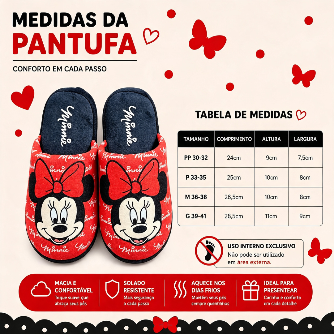 Pantufa Chinelo Minnie Mouse Disney Aconchegante Confortável Inverno Menina Quarto Antiderrapante - Imagem 5
