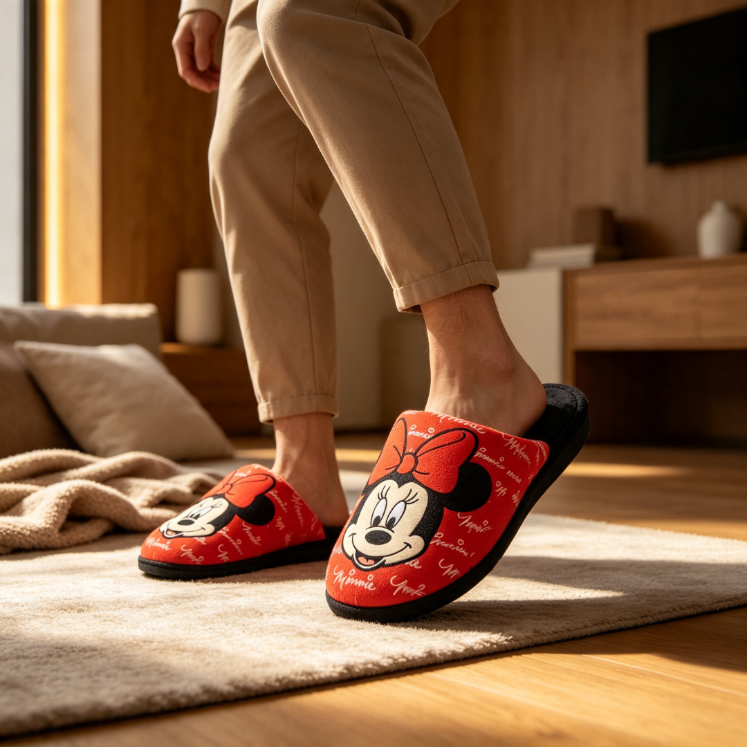 Pantufa Chinelo Minnie Mouse Disney Aconchegante Confortável Inverno Menina Quarto Antiderrapante - Imagem 3