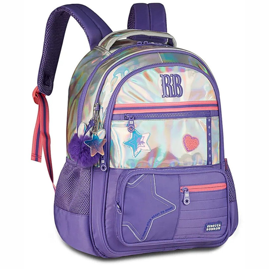 Mochila de Costas Holográfica Rebecca Bonbon Rosa Escolar Volta as Aulas Juvenil Youtuber Feminina - Imagem 2