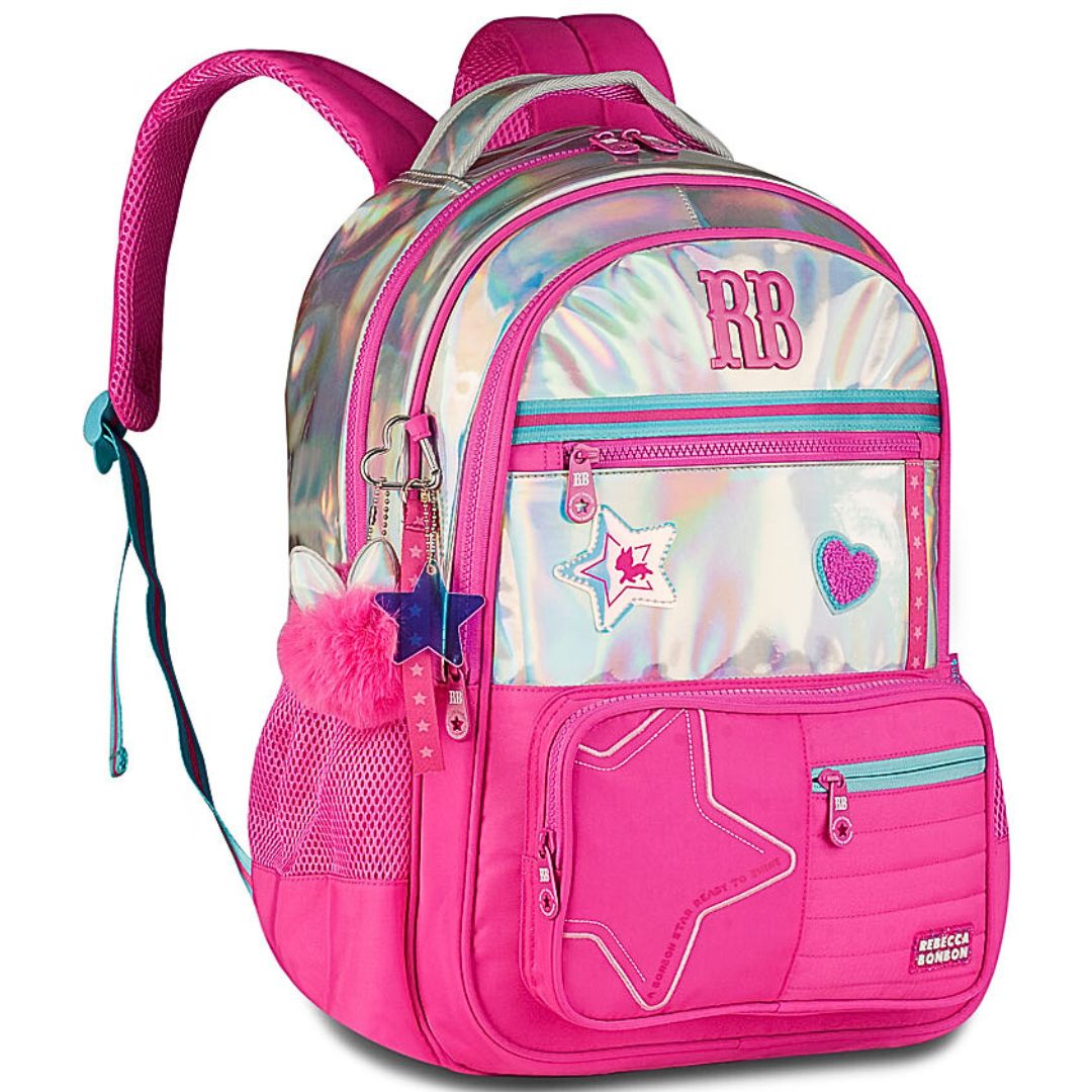 Mochila de Costas Holográfica Rebecca Bonbon Rosa Escolar Volta as Aulas Juvenil Youtuber Feminina - Imagem 7