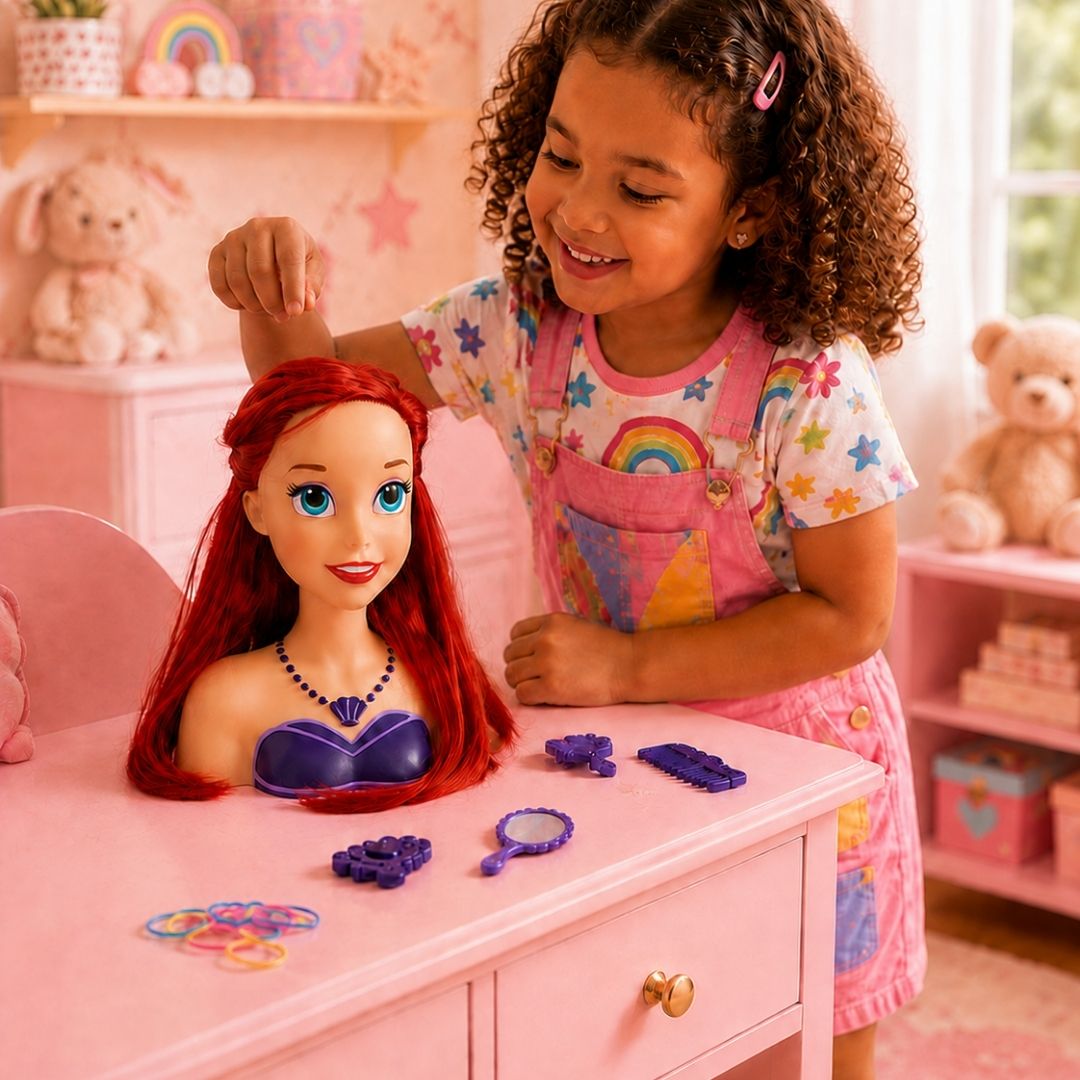 Boneca Busto Styling Head Ariel Disney Infantil Pentear Cabelo Brinquedo Menina Sereia Criança Presente Acessórios - Imagem 3