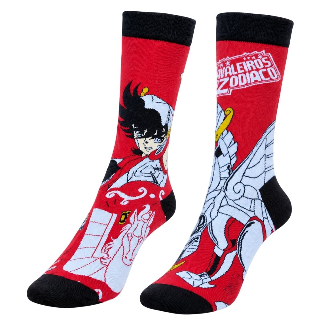 Meia Cavaleiro Do Zodíaco Vermelha Tam Único Adulto Cano Alto Anime Confortável Seiya Pégaso Inverno Presente