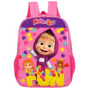 Mochila de Costas Masha e Urso Rosa Infantil Menina Escola Criança Estudo Presente Aula Desenho Animado