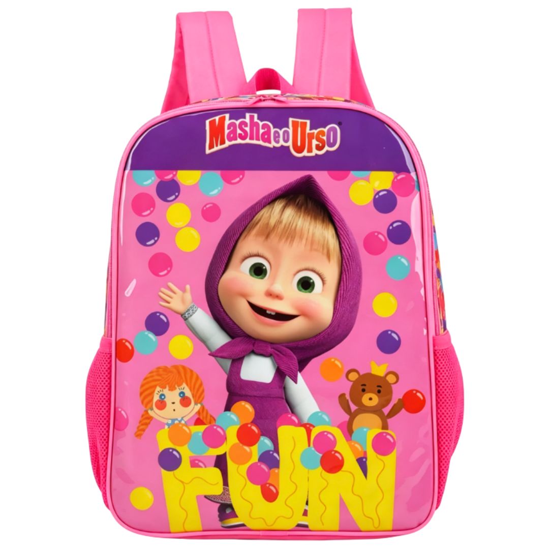 Mochila de Costas Masha e Urso Rosa Infantil Menina Escola Criança Estudo Presente Aula Desenho Animado