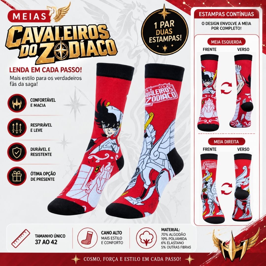 Meia Cavaleiro Do Zodíaco Vermelha Tam Único Adulto Cano Alto Anime Confortável Seiya Pégaso Inverno Presente - Imagem 2