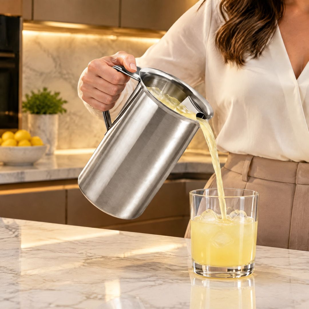 Jarra de Aço Inox 1,5L Água Suco Servir Bebidas Cozinha Praticidade Mesa Posta Elegante - Imagem 3