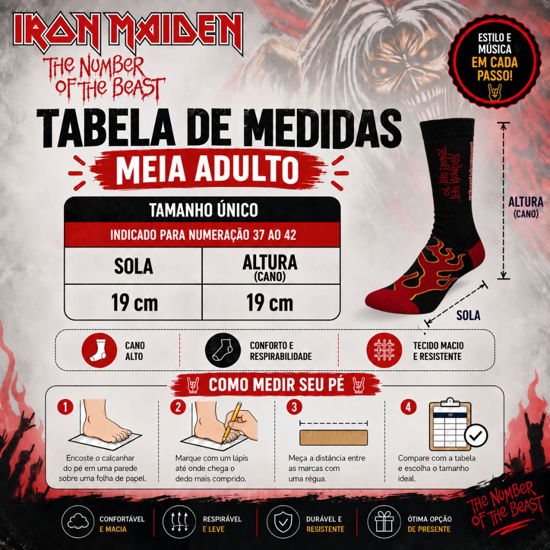 Meia Iron Maiden Fire Tam Único Adulto Cano Alto Heavy Metal Confortável Inverno Presente Rock Banda - Imagem 5