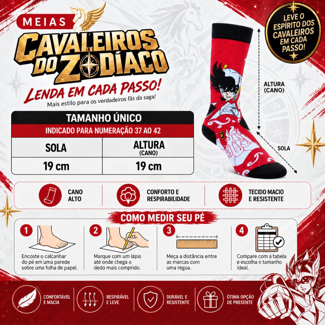Meia Cavaleiro Do Zodíaco Vermelha Tam Único Adulto Cano Alto Anime Confortável Seiya Pégaso Inverno Presente - Imagem 5