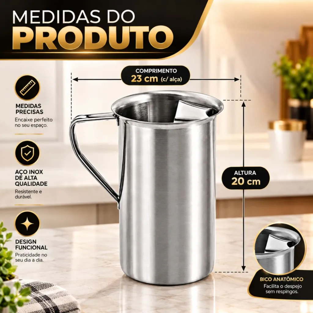 Jarra de Aço Inox 1,5L Água Suco Servir Bebidas Cozinha Praticidade Mesa Posta Elegante - Imagem 5