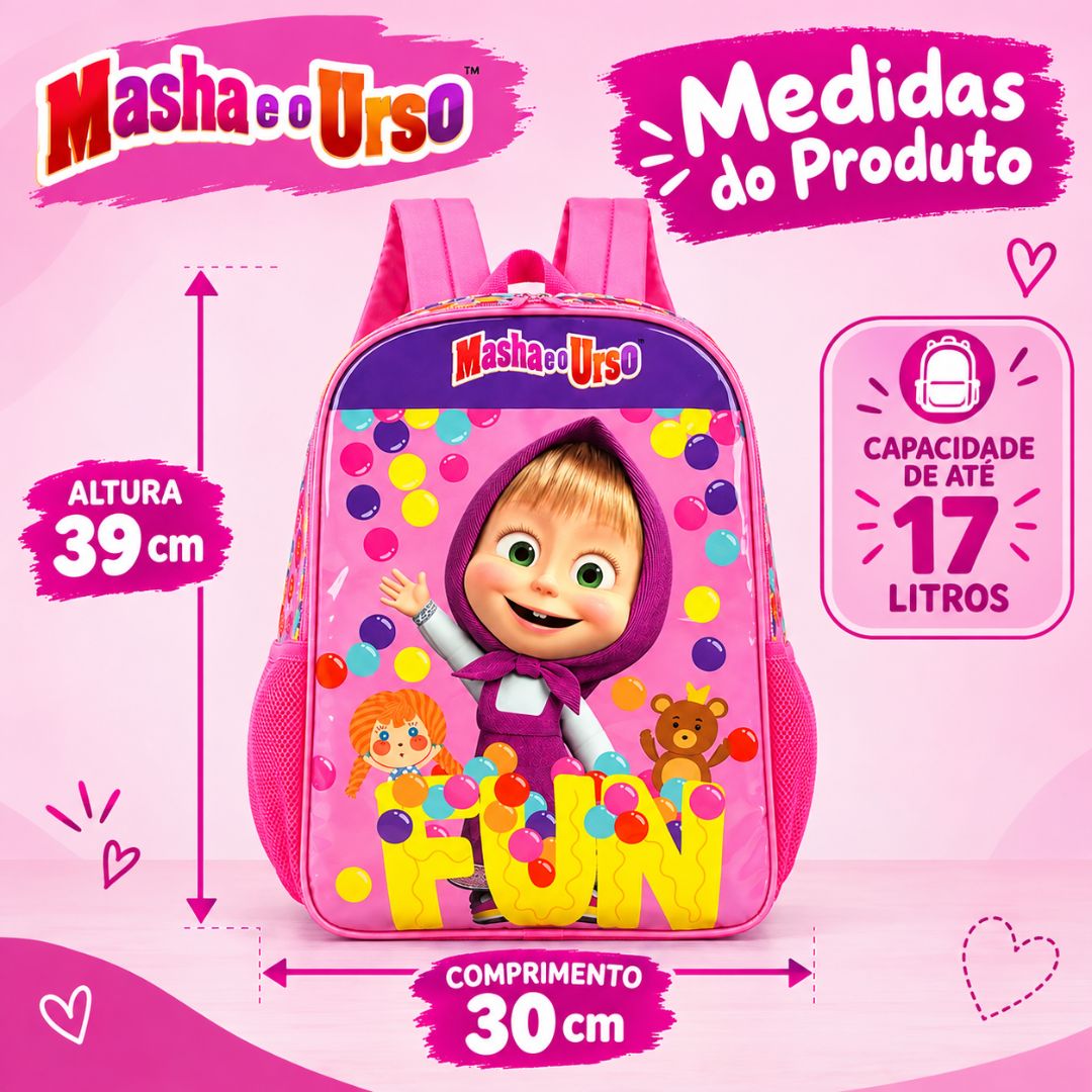 Mochila de Costas Masha e Urso Rosa Infantil Menina Escola Criança Estudo Presente Aula Desenho Animado - Imagem 5