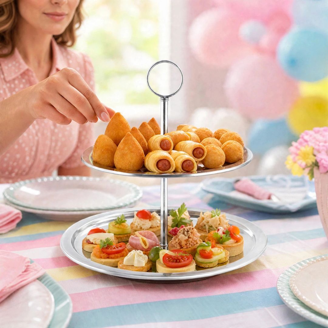 Suporte para Servir 2 Andares Inox Bandeja Doces Salgados Petiscos Festa Mesa Posta Decoração - Imagem 3