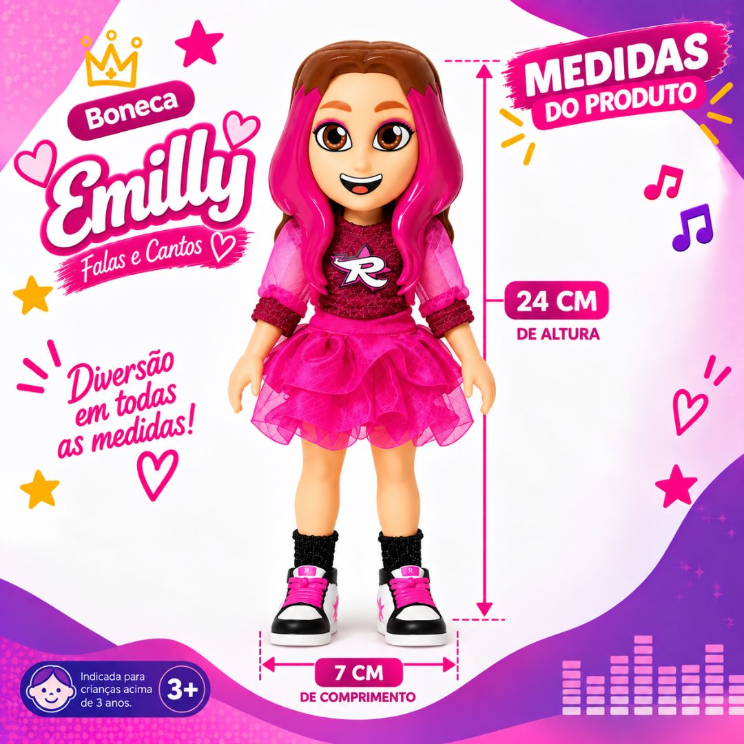 Boneca Emilly Vick Dos Rosas Musical Chaveiro Articulada Som Brinquedo Infantil Menina Brincar Youtuber Presente Criança - Imagem 5