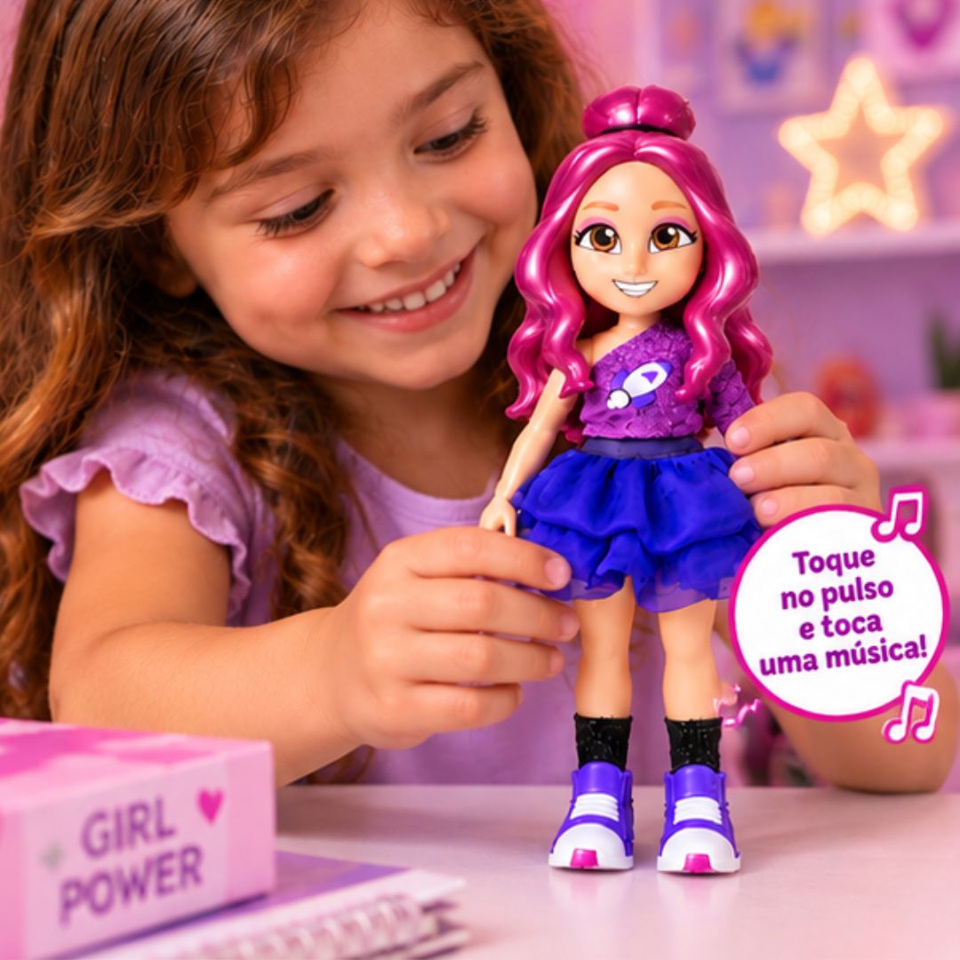 Boneca Katlen Dos Rosas Musical Chaveiro Articulada Som Brinquedo Infantil Menina Brincar Youtuber Emilly Vick Presente - Imagem 3