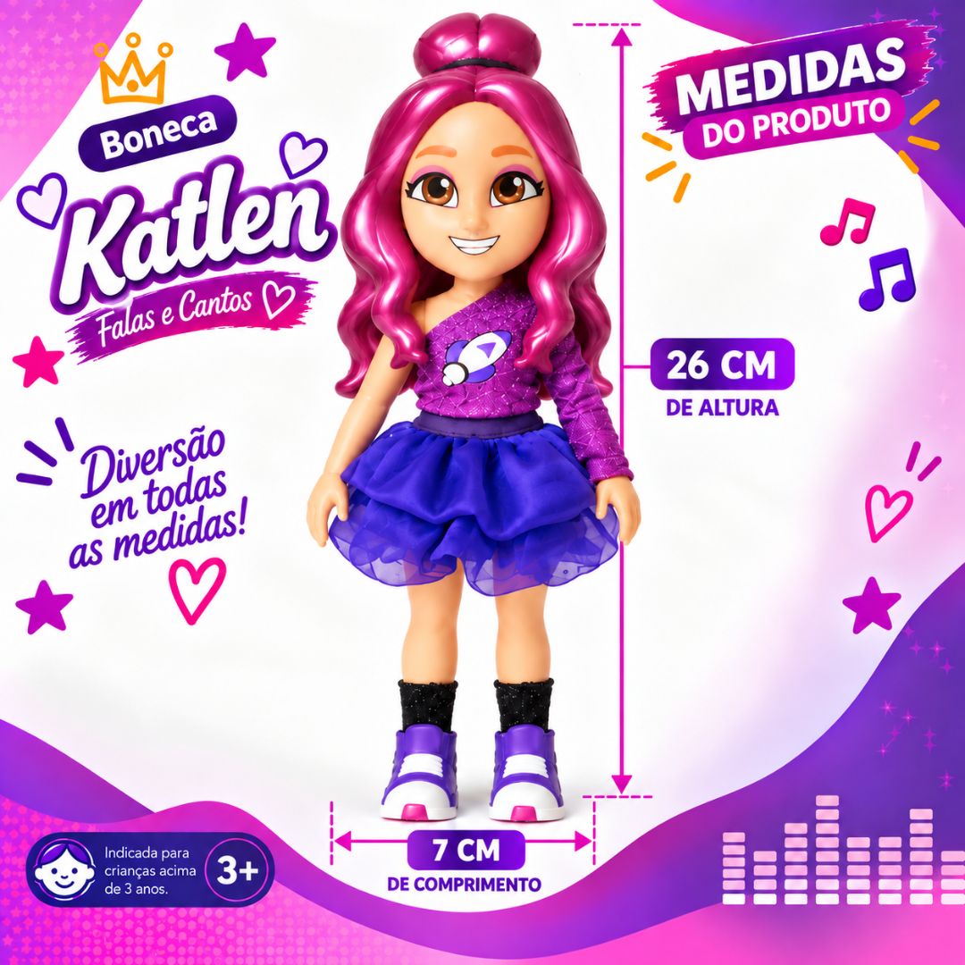 Boneca Katlen Dos Rosas Musical Chaveiro Articulada Som Brinquedo Infantil Menina Brincar Youtuber Emilly Vick Presente - Imagem 5