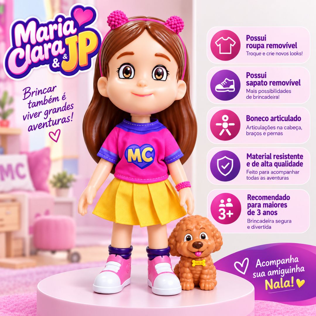 Boneca Maria Clara Tween Cachorrinha Nala Articulada Brinquedo Infantil Menina Brincar Youtuber Presente Criança - Imagem 2