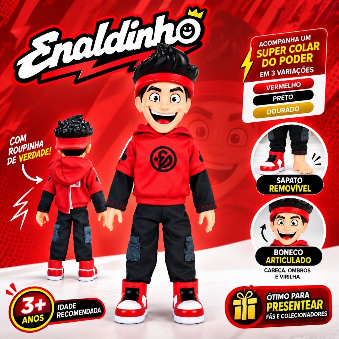 Boneco Enaldinho c/ Colar Do Poder Articulado Brinquedo Infantil Youtuber Menino Brincar Presente Criança - Imagem 2