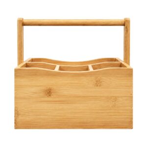 Porta Talheres de Bambu Porta Guardanapo 4 Compartimentos Suporte Alça Mesa Posta Cozinha