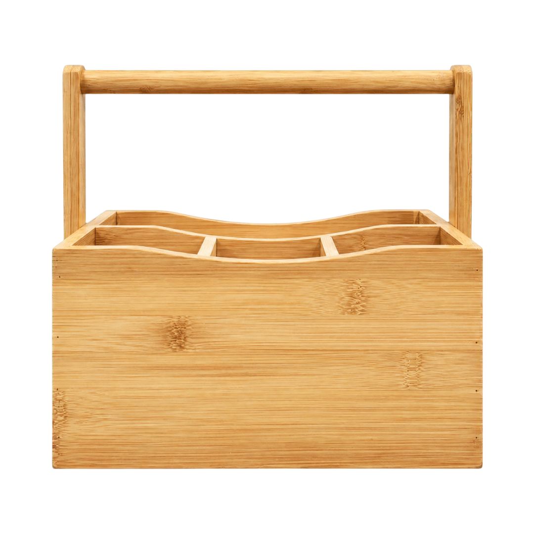 Porta Talheres de Bambu Porta Guardanapo 4 Compartimentos Suporte Alça Mesa Posta Cozinha