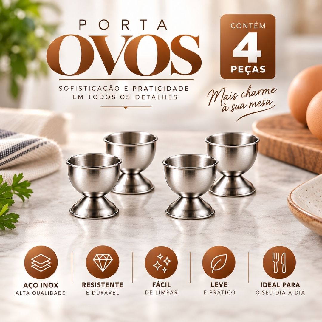 Porta Ovo Inox 4 Peças Cozinha Utensílio Servir Mesa Posta Taça Suporte Prático Elegante - Imagem 2