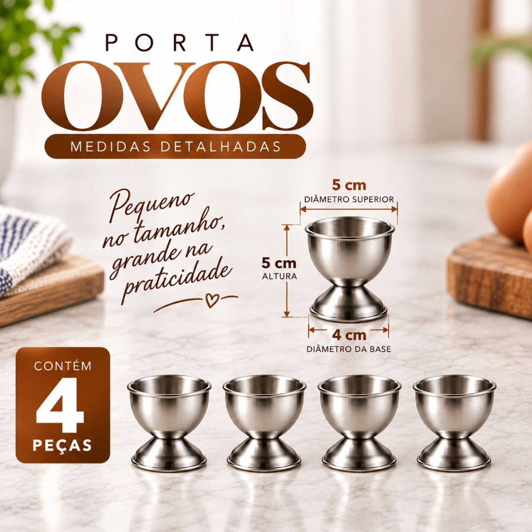 Porta Ovo Inox 4 Peças Cozinha Utensílio Servir Mesa Posta Taça Suporte Prático Elegante - Imagem 5